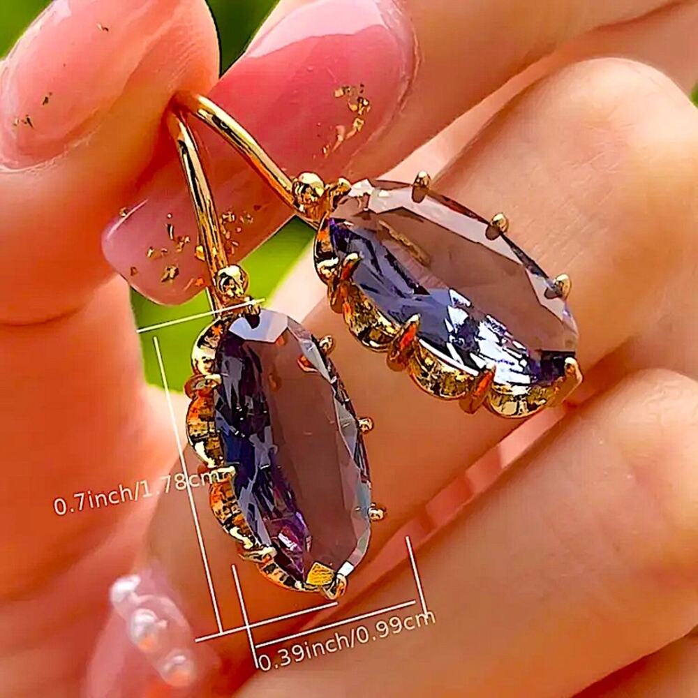 Gold Austrian Crystal Leverback Earrings for Women 18K Gold Plated Dangl…